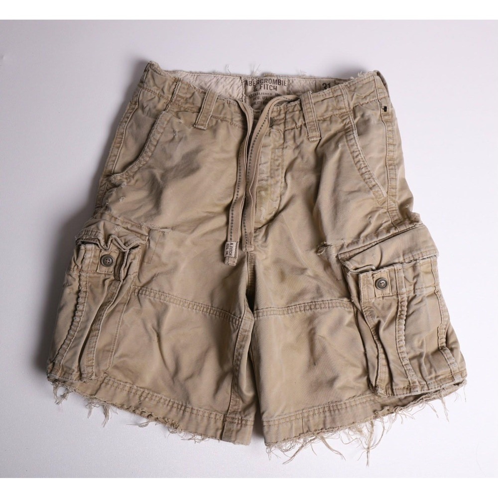 Abercrombie & Fitch Adirondacks Cargo Shorts Tan Khaki Distressed Mens 31